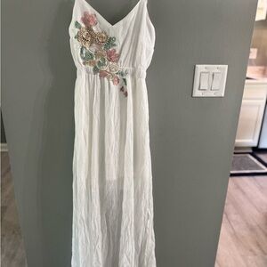 Say What? White Maxi Dress with Floral Embroidery